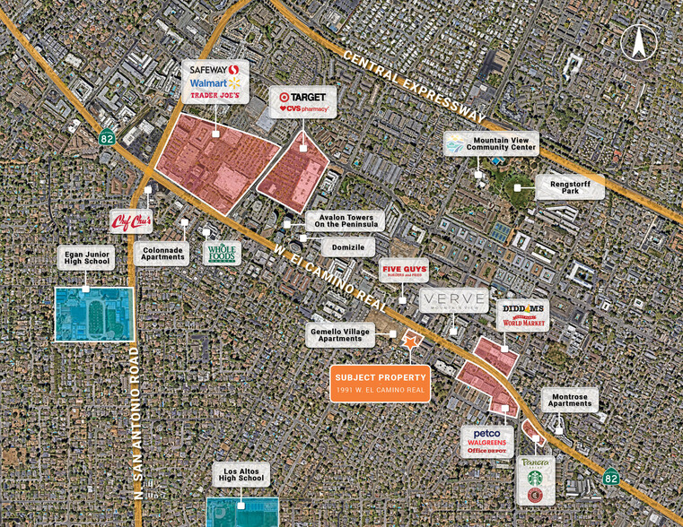 1991 W El Camino Real, Mountain View, CA en venta - Vista aérea - Imagen 3 de 4