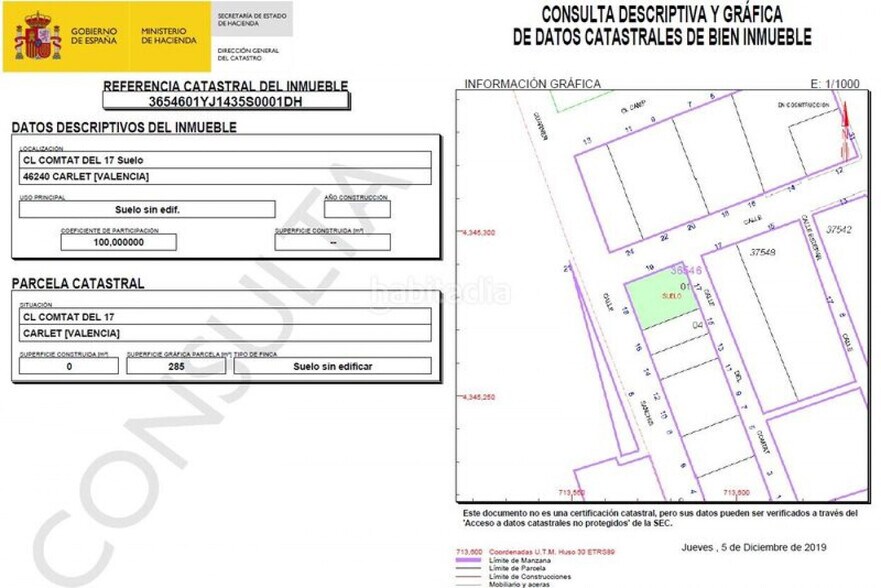 Terreno en Carlet, Valencia en venta - Foto del edificio - Imagen 1 de 3