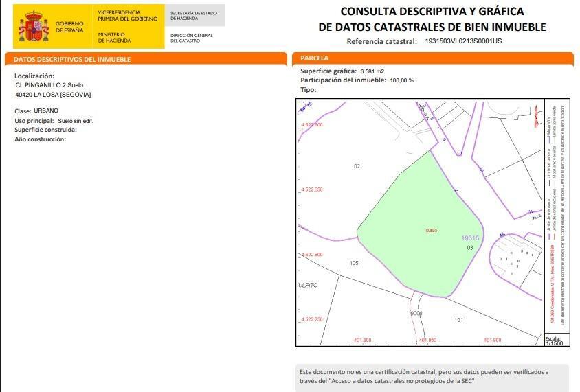 Calle Pinganillo, 2, La Losa, Segovia en venta - Plano del sitio - Imagen 2 de 2