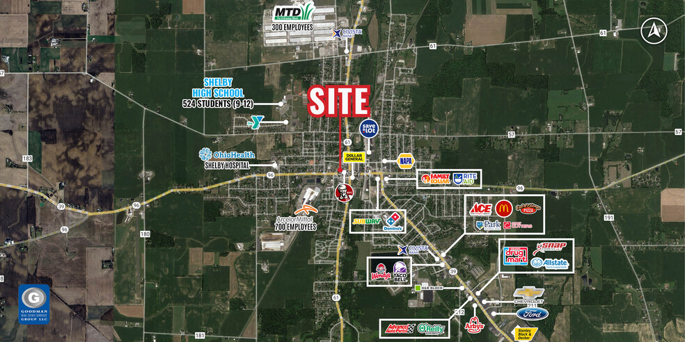 85 W Main St, Shelby, OH en venta - Vista aérea - Imagen 2 de 5