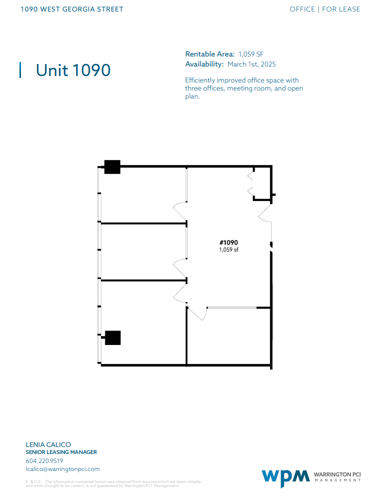 1090 W Georgia St, Vancouver, BC en alquiler Plano de la planta- Imagen 1 de 1