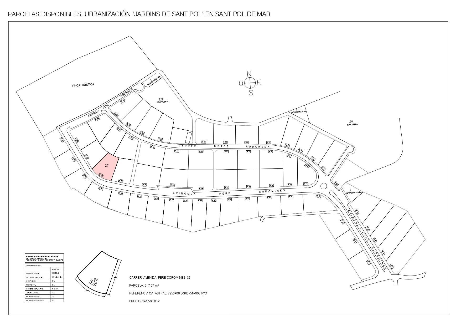 36 Avinguda de Pere Coromines, Sant Pol de Mar, Barcelona en venta Plano de solar- Imagen 1 de 2