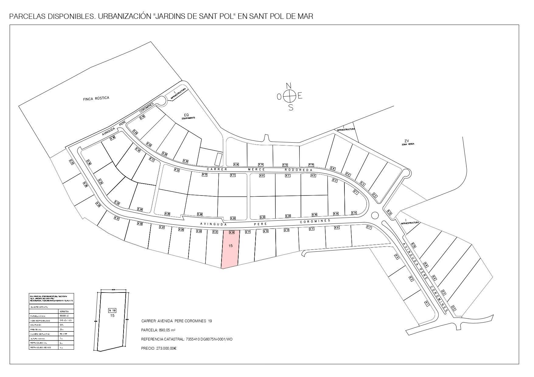 19 Avinguda de Pere Coromines, Sant Pol de Mar, Barcelona en venta Plano de solar- Imagen 1 de 2