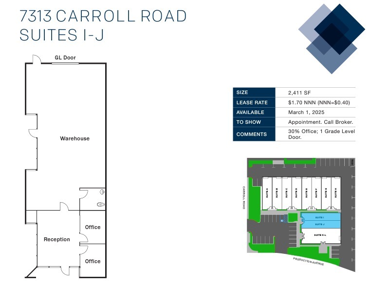 7313 Carroll Rd, San Diego, CA en alquiler Plano de la planta- Imagen 1 de 1