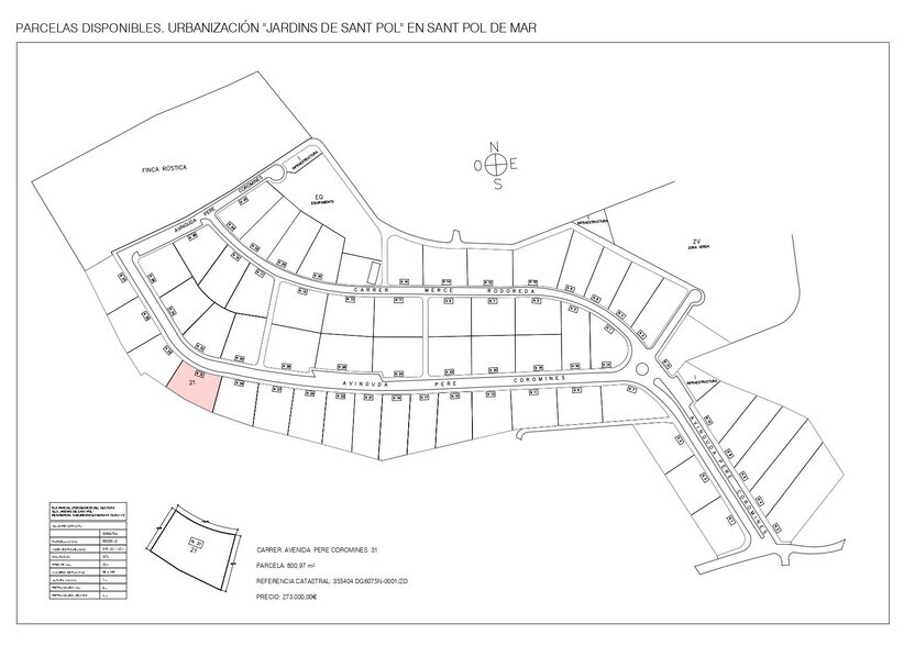 33 Avinguda de Pere Coromines, Sant Pol de Mar, Barcelona en venta - Plano de solar - Imagen 1 de 1