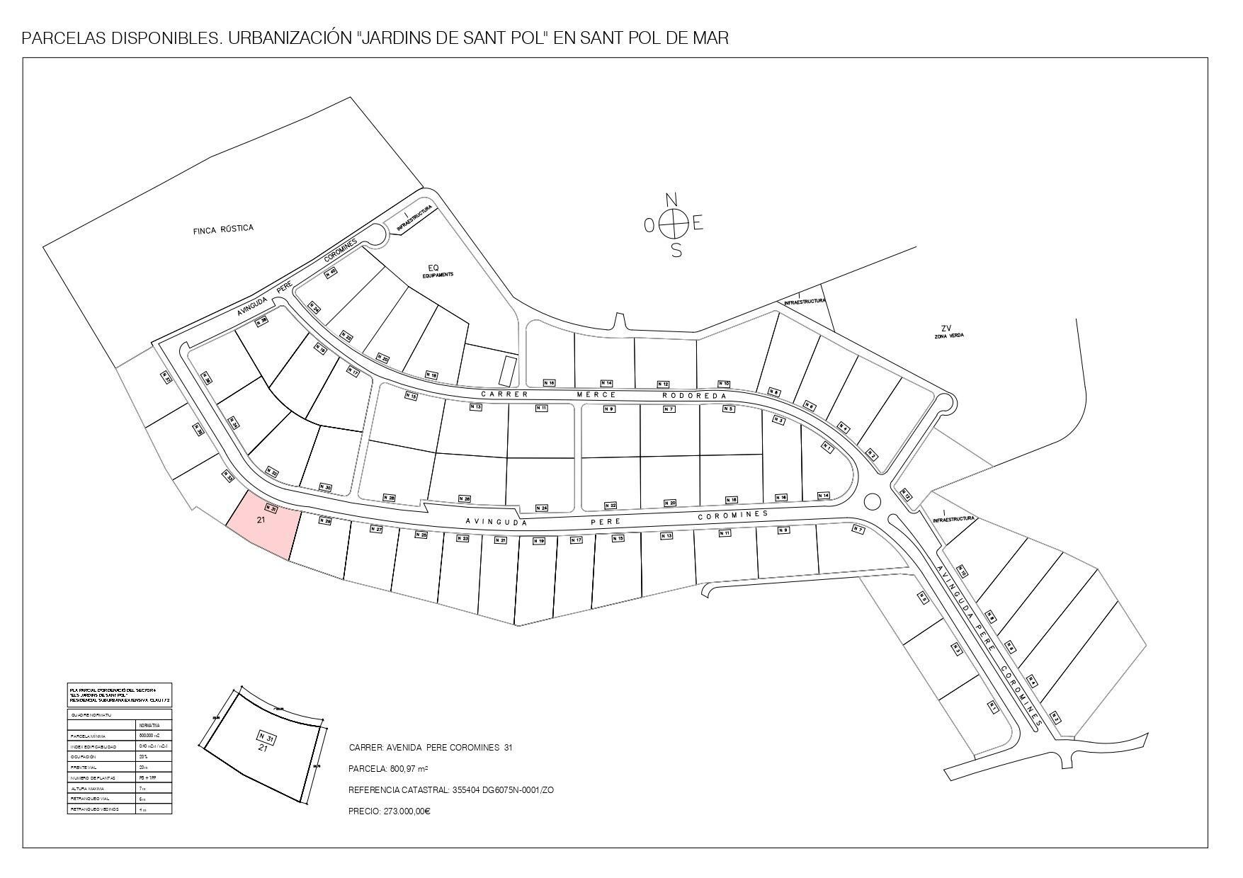 33 Avinguda de Pere Coromines, Sant Pol de Mar, Barcelona en venta Plano de solar- Imagen 1 de 2