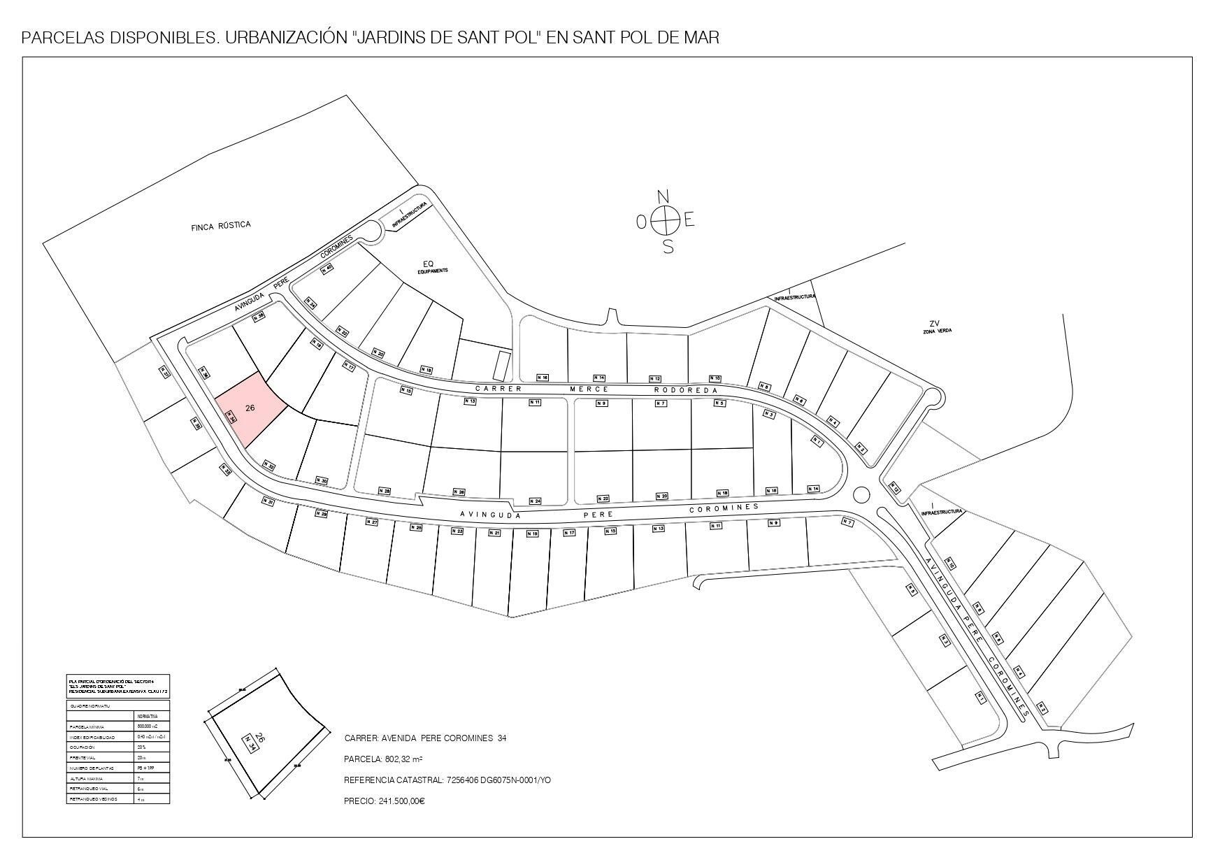34 Avinguda de Pere Coromines, Sant Pol de Mar, Barcelona en venta Plano de solar- Imagen 1 de 2