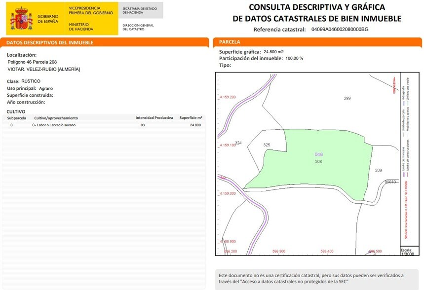 Pasaje Pasadizo Cabezo, Cerro Siom O, A-327, Vélez-Rubio, Almería en venta - Plano del sitio - Imagen 3 de 14