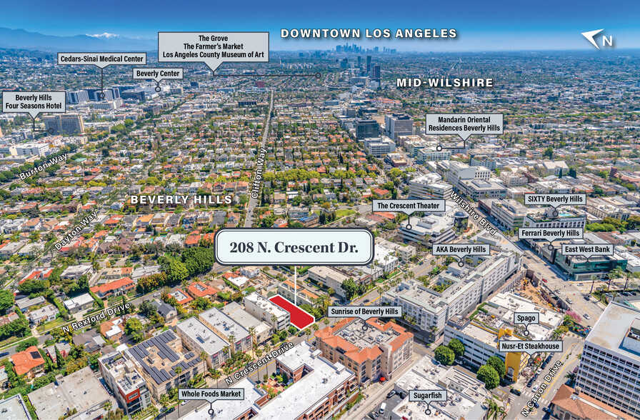 208 N Crescent Dr, Beverly Hills, CA en venta - Vista aérea - Imagen 3 de 7