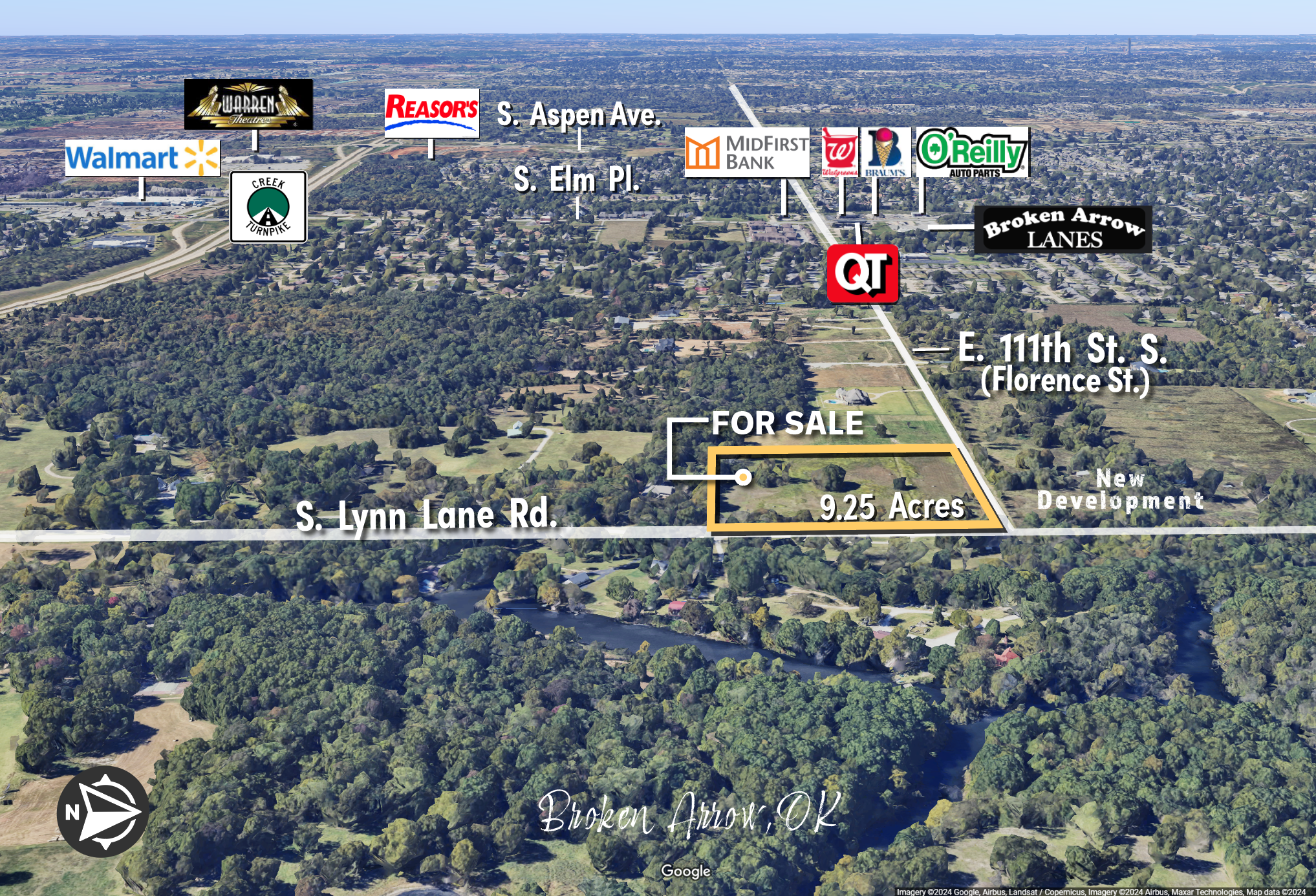 111th St (Florence) & S. Lynn Lane Rd, Broken Arrow, OK en venta Vista aérea- Imagen 1 de 7