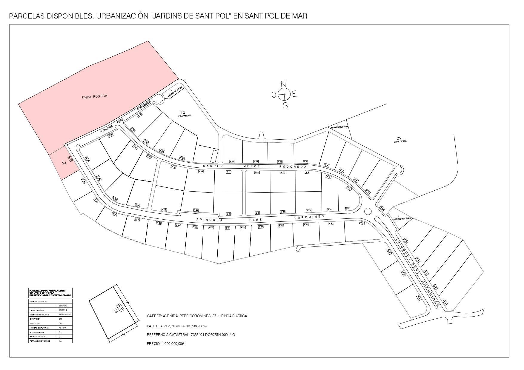 37 Avinguda de Pere Coromines, Sant Pol de Mar, Barcelona en venta Plano de solar- Imagen 1 de 2