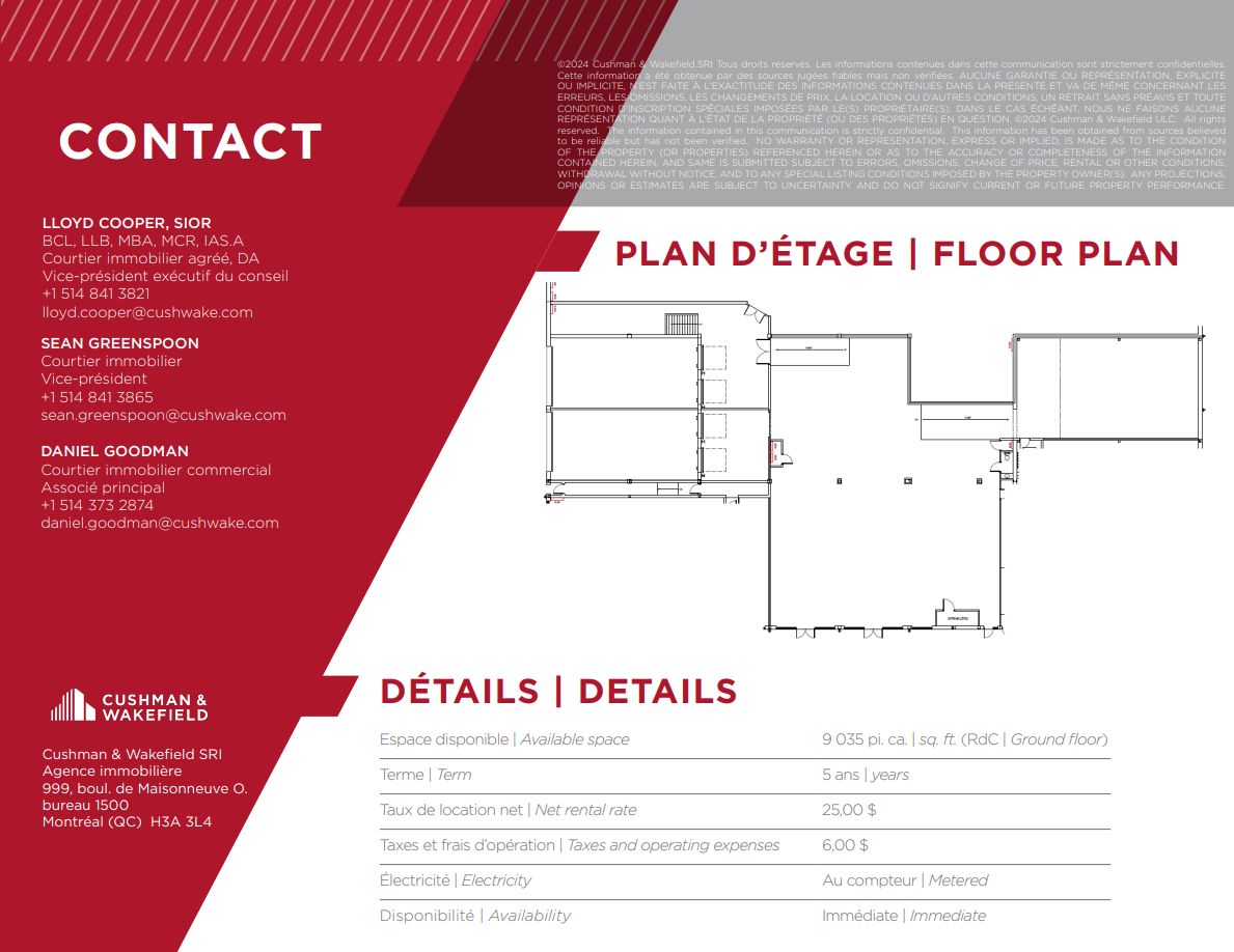 9420 Boul De L'acadie, Montréal, QC en alquiler Plano de la planta- Imagen 1 de 1