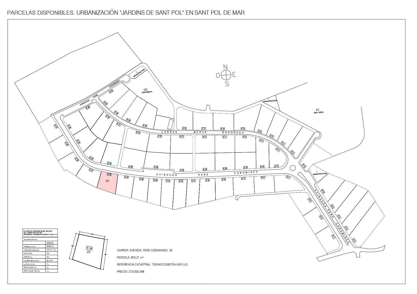 27 Avinguda de Pere Coromines, Sant Pol de Mar, Barcelona en venta Plano de solar- Imagen 1 de 2