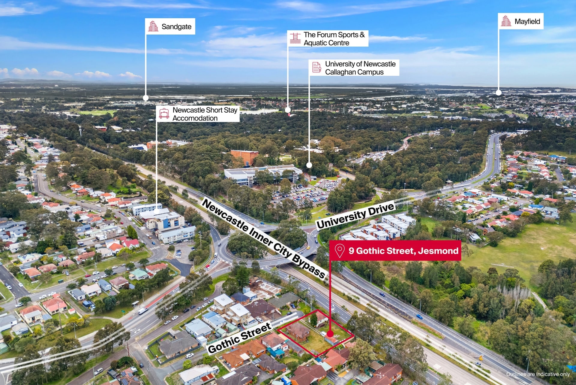 9 Gothic St, Jesmond en venta Vista aérea- Imagen 1 de 9