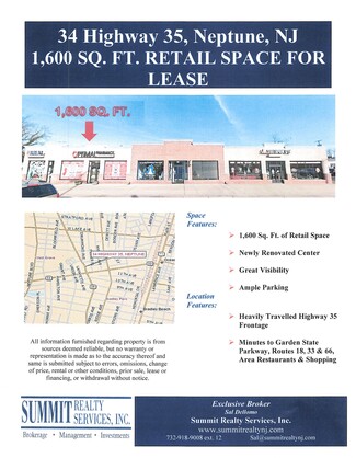 Más detalles para 32-38 Rt-35, Neptune, NJ - Oficina/Local, Locales en alquiler