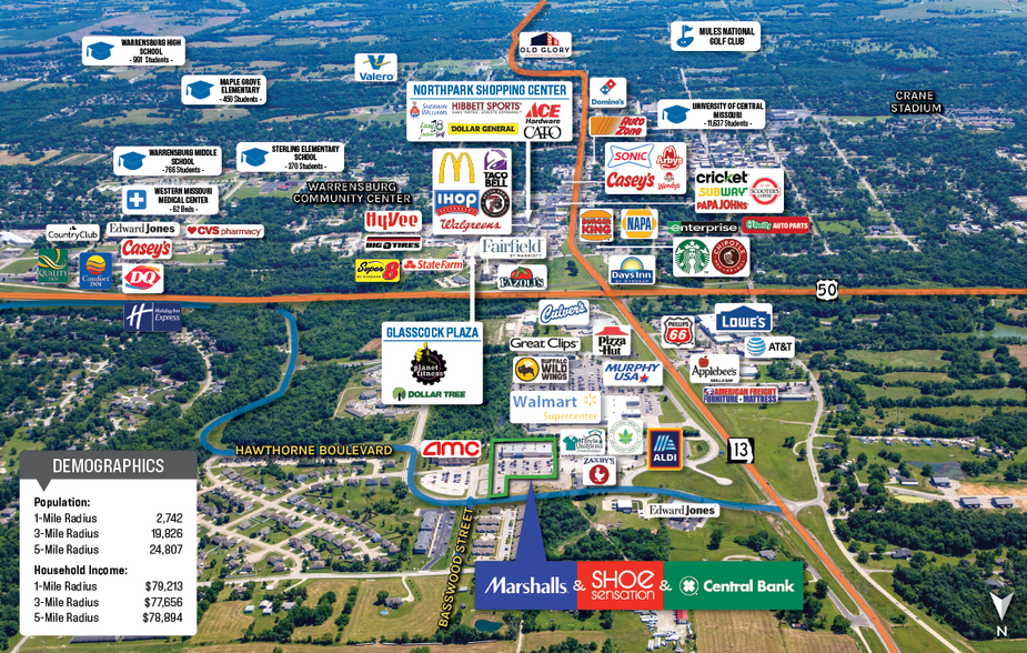 350-354 Hawthorne Blvd, Warrensburg, MO en venta - Vista aérea - Imagen 3 de 4