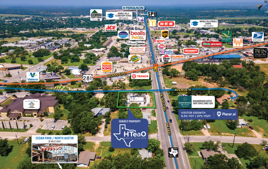 909 Avenue H, Marble Falls, TX en venta - Vista aérea - Imagen 3 de 6