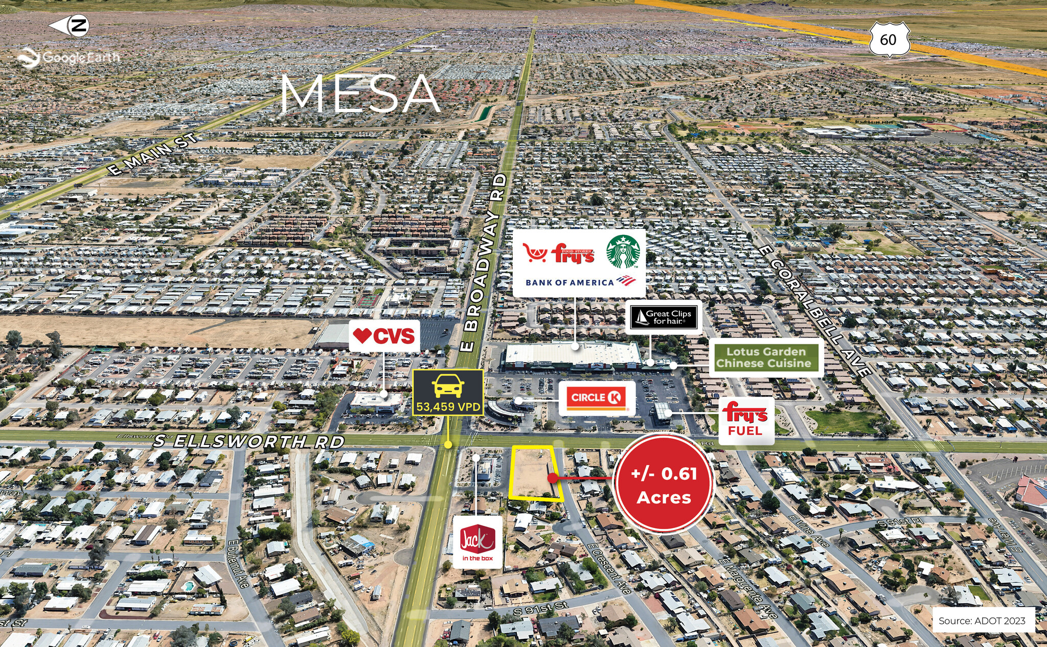 SWC Ellsworth & Broadway, Mesa, AZ en alquiler Vista aérea- Imagen 1 de 4