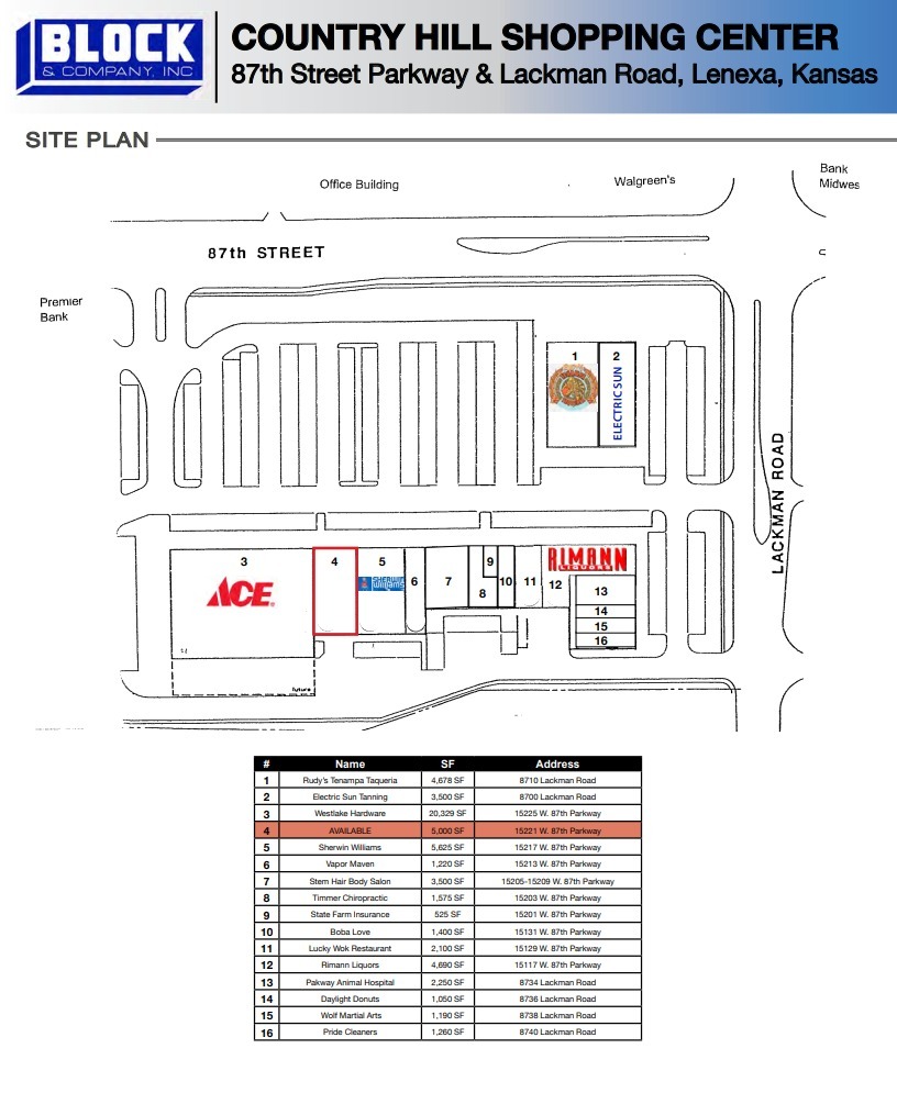 15225 W 87th St, Lenexa, KS en alquiler Plano del sitio- Imagen 1 de 1