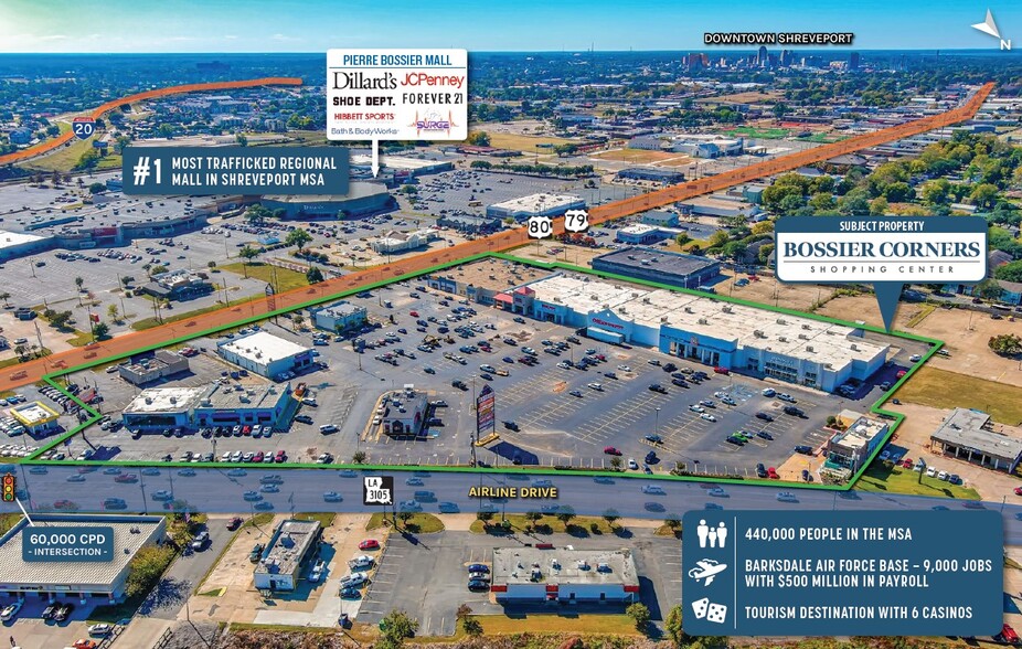 Bossier Corners Shopping Center cartera de 9 inmuebles en venta en LoopNet.es - Vista aérea - Imagen 3 de 4