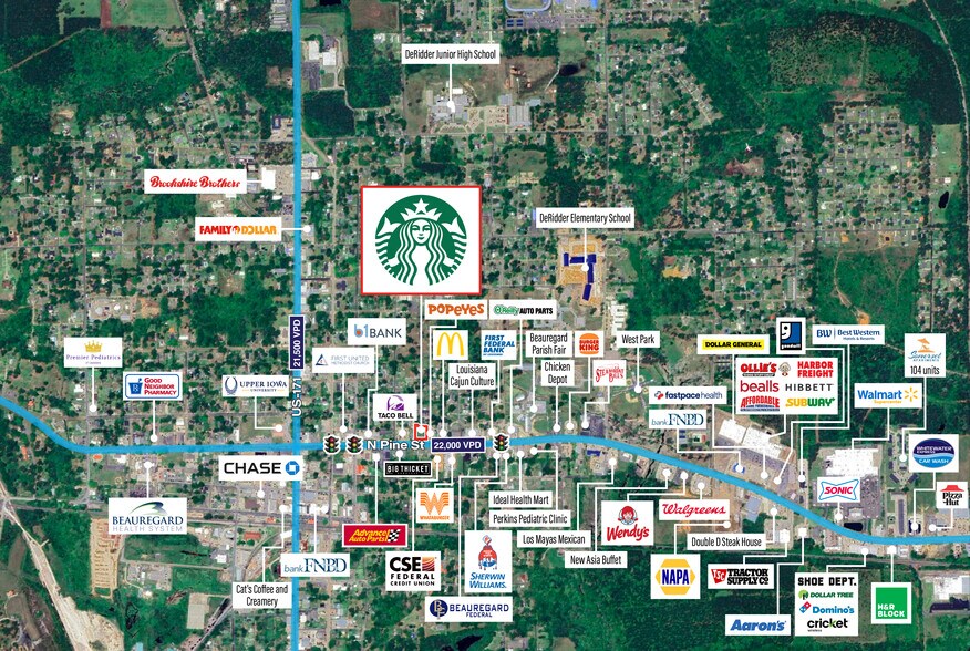 417 N Pine St, Deridder, LA en venta - Vista aérea - Imagen 2 de 4